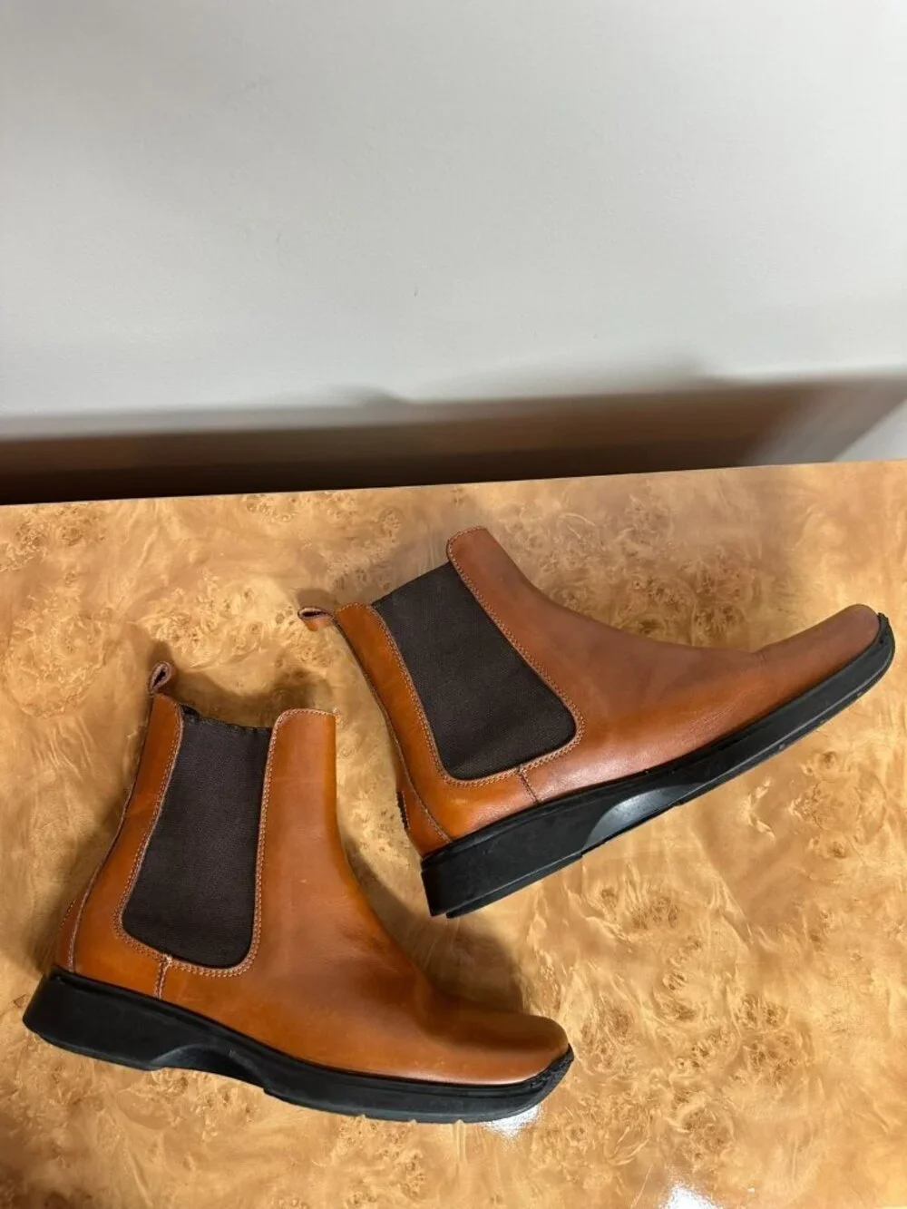 Coach Men's Chelsea Boots Cognac Leather Pull On Ankle Boots Square Toe Size 6.5